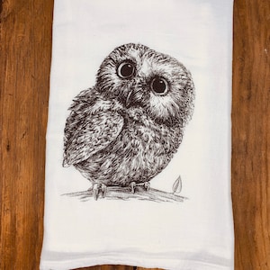 Tea Towel | Baby Owl  Woodland Animal | Kitchen Towel Gift | Mother’s Day Gift for Mom Flour Sack Tea Towel