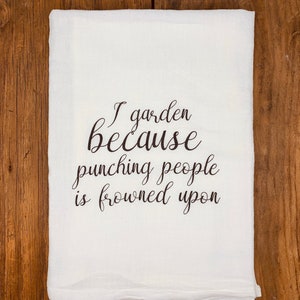 Funny Garden Tea Towel | Punching People, Flour Sack Cotton