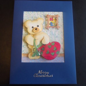 Orso con carta di Natale 3D Decoupage fatto a mano con cal calsatura