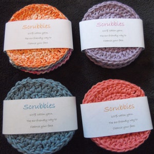 100% Cotton crochet face scrubbies, make up pads, dish scrubbers, cloths, coasters re-usable, handmade pack of 4