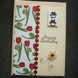 Tulips handmade Birthday card red flowers