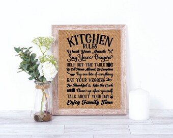 Kitchen Rules Burlap Print – Home Décor – Wall Decor - Kitchen Sign - Housewarming Gift