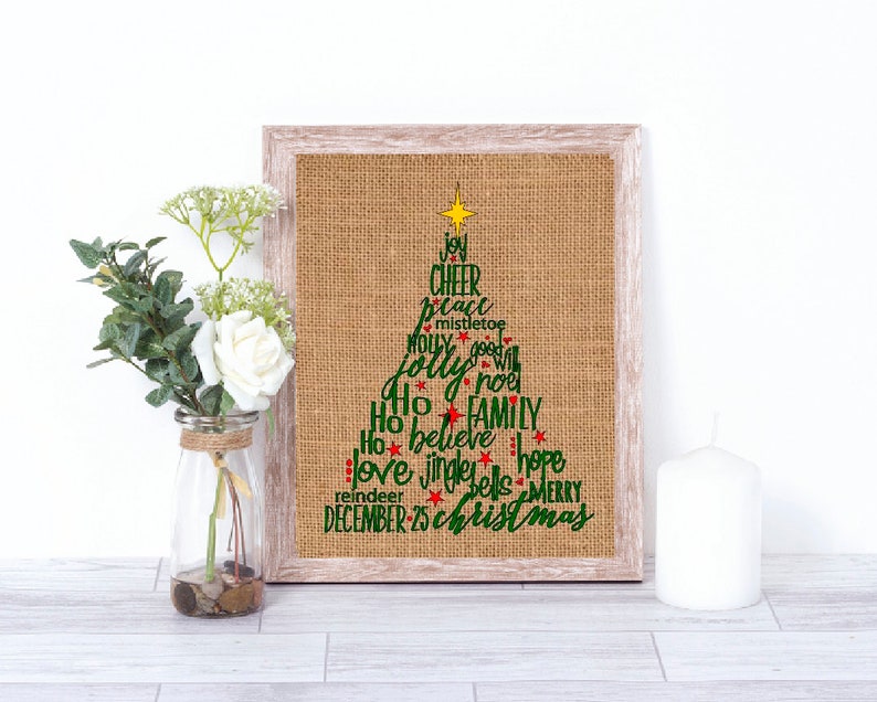 Christmas Tree Subway Art Burlap Print Christmas Decor Burlap Wall Decor Christmas Wall Decoration image 1