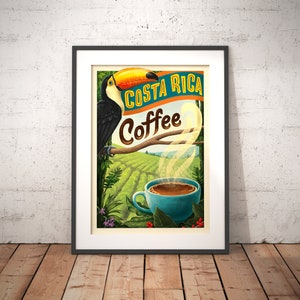 Costa Rica Coffee Poster, Instant Download, Vintage Poster, Travel Poster, Wall Art, Wall Decoration, Interior Design