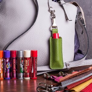 Lip Balm key chain-Chapstick Holder-chap stick cozy-keychain-leather ChapStick keychain-lipbalm pouch-lipstick case cozy in 22 colors