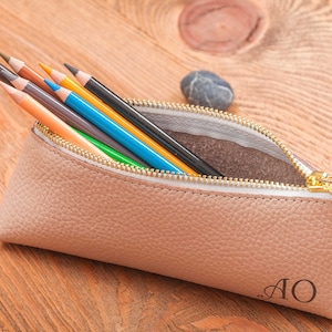 Leather pencil case pencil case leather pen case leather pouch pencil pouch pen case pencil holder personalized pen case cosmetic bag gift image 1