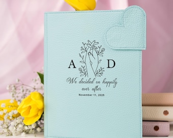 Personalized Leather Wedding Planner Organizer, Floral Keepsake Binder