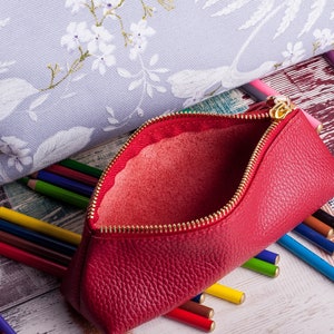 Leather brush case leather pencil case pencil case leather case brush case brush holder pencil holder paint brush holder pencil pouch red image 3