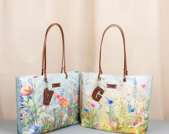 Wedding Morning Bridesmaid Tote with Personalized Leather Letter Charm