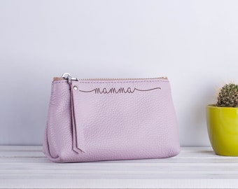 Personalized Leather Makeup Bag - Bridesmaid Gift Cosmetic Pouch