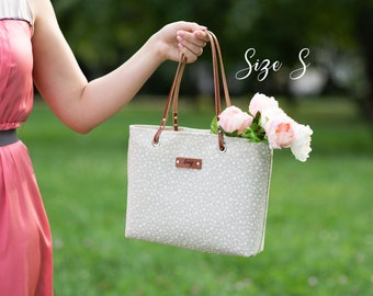 Personalized Floral Tote Bag, Leather Straps, Wedding Gift