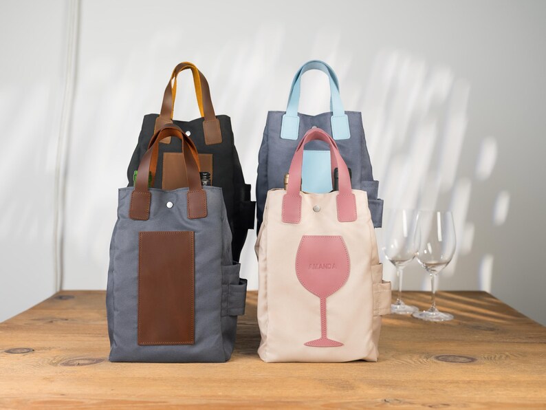 Personalized Leather Wine Carrier, Wine Lover Gift image 14