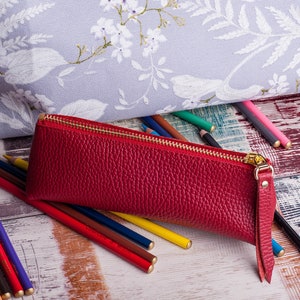 Leather brush case leather pencil case pencil case leather case brush case brush holder pencil holder paint brush holder pencil pouch red image 6