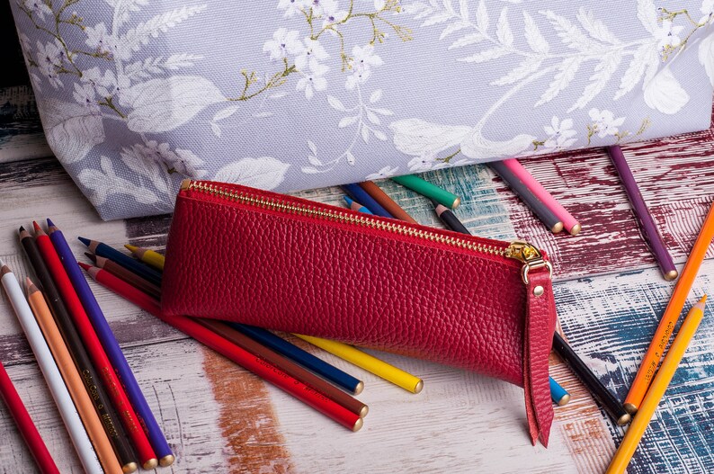 Leather brush case leather pencil case pencil case leather case brush case brush holder pencil holder paint brush holder pencil pouch red image 6