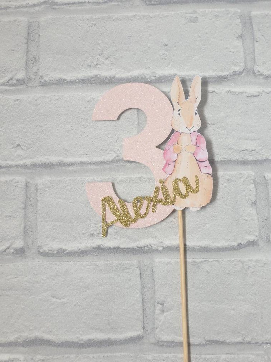 Personslised Rabbit Glitter Cake Topper - Etsy UK