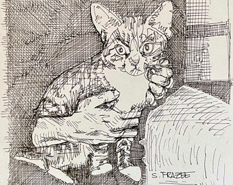 4" x 4" Original Cat Drawing