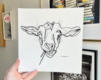 Goat Two Line Original Drawing