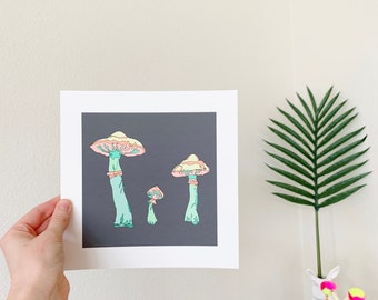 Mushroom art print, Mushroom art, Rainbow art, Mushroom decor, Art print, Pastel art print, Colorful art, Giclee Print, Mushroom Print