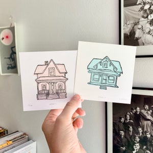 Tiny Homes Prints (Set of 2), Tiny Artwork, Lino Print, Linocut, Lino Print, Wall Art, Linocut Print, Block Print, Relief Print, Tiny Print