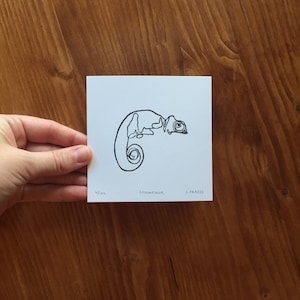 Chameleon Print, Tiny Artwork, Lino Print, Animal Prints, Nursery Decor, Linocut, Lino Print Wall Art, Weird Art, Linocut Print, Chameleon