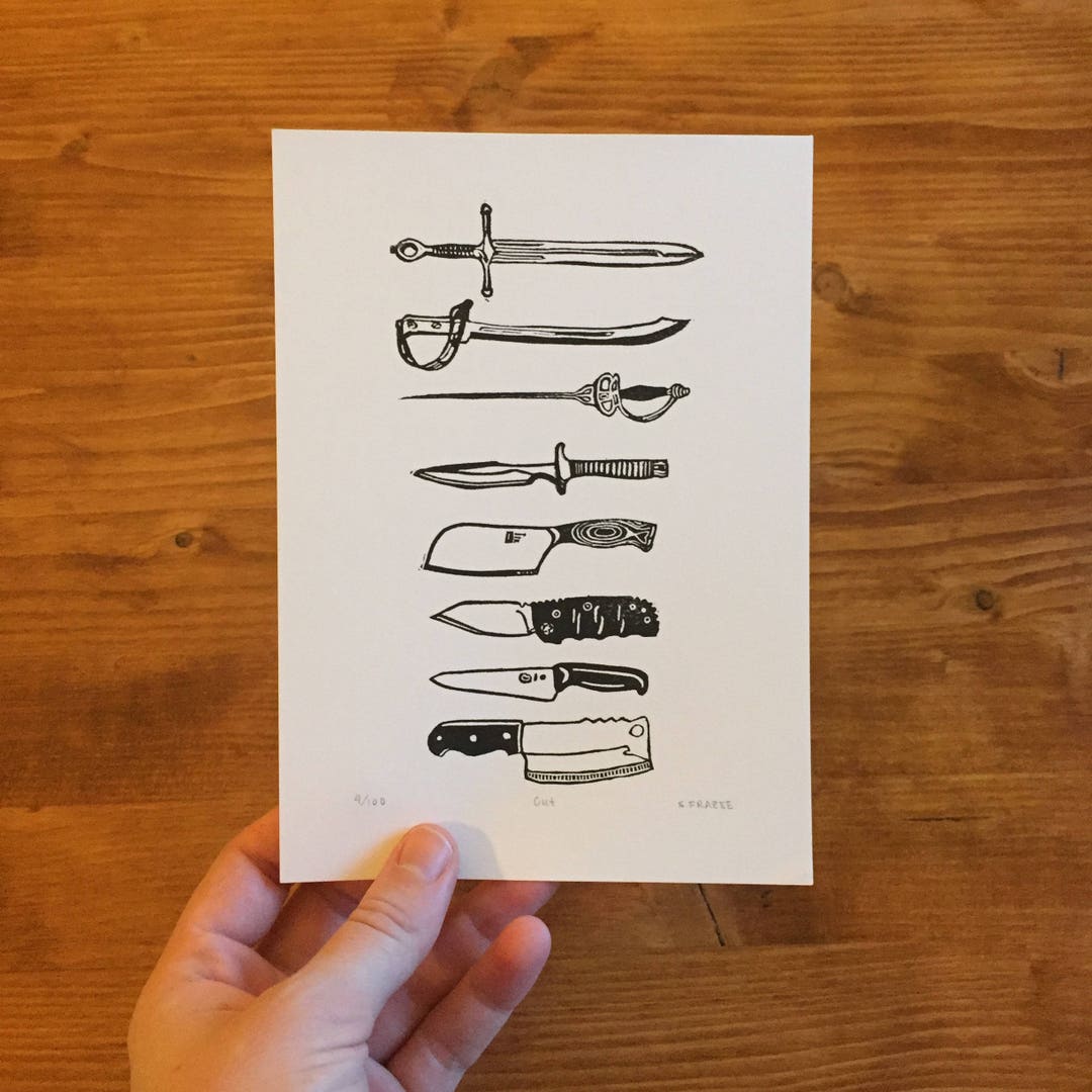 Swords and Knives Print Black and White Prints Linocut Etsy
