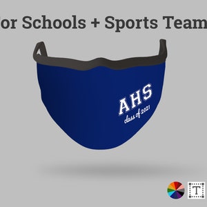 School/Team Face Mask - Add School&#39;s Name and Colors / BLACK TRIM / Back to School / Face Mask / School Colors / Face Covering