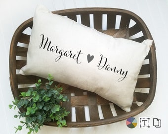 Personalized Linen Lumbar Pillow, Custom Name, Wedding, Anniversary