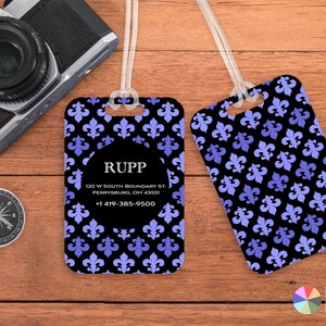Etiqueta de equipaje, etiqueta de equipaje personalizada, etiqueta de bolso personalizada, etiqueta de mochila, etiqueta de cartera, etiqueta de viaje, etiqueta de bolso corporativo, patrón de flor de lis francesa