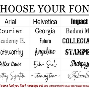 May include: An image showcasing a selection of fonts, such as Arial, Helvetica, and Impact, with the heading "CHOOSE YOUR FONT". The fonts are presented in a grid, providing a range of typographic styles for design projects.