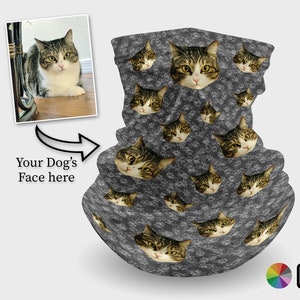 Personalized Neck Gaiter cat mask, Microfiber UPF + Face Mask Custom Cat Mask, Kitty, Personalized, Gaiter Face Covering, Pet Face Shield
