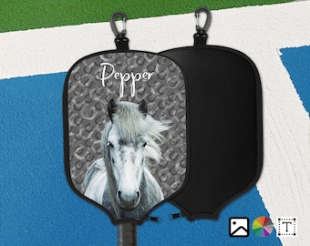 Custom Pickleball Paddle Cover, Protective Cover, Horse Lover Gift, Your Horses Face, Custom Name, Pickle ball, Paddle, Dog, Cat, Horse, Pet