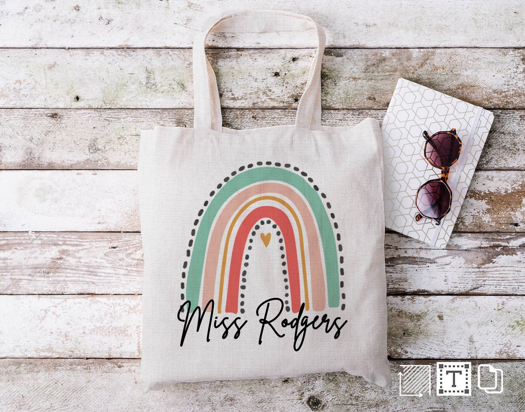 Personalized Rainbow Teacher Tote Bag: Linen Reusable Bag - Etsy