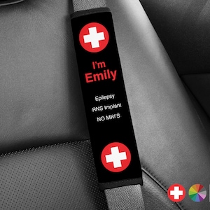 Medical Alert Seat Belt Cover, Personalized Seat Belt Pad, Diabetic Alert, Safety, Allergy Notice, Medical Alert, Epilepsy, Autism, Deaf, ID