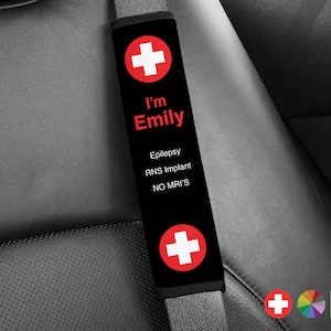 Personalized Medical Alert Seat Belt Cover: Neoprene Safety Pad
