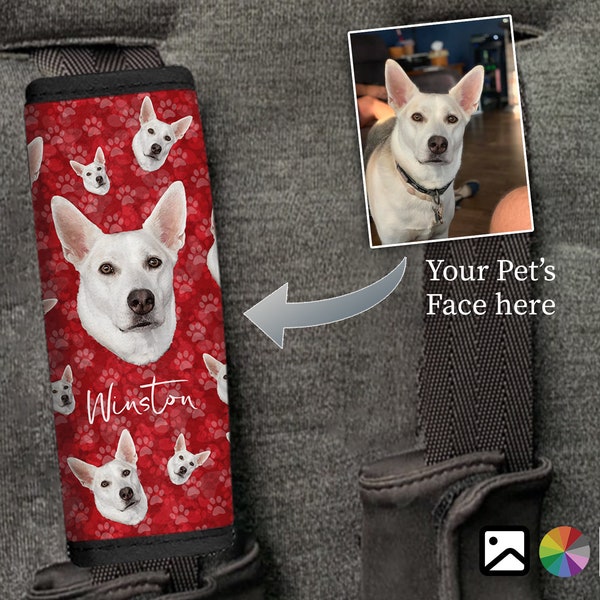 Custom Seat Belt Cover, Dog Lover Gift, Your Dogs Face, Custom Name, Personalized Cat Seat Belt Pad, Pet Car Accessories, New Driver, Pets