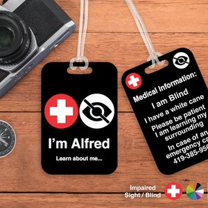 Medical Alert Luggage Tag, Blind, Visually impaired, Visual Notice, Custom Medical ID, Personalized Bag Tag, Medical Information, Medical