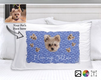 Photo Pillow case with Paw Print Design, Custom Pet Pillow case, Personalized, Pillow Case, Custom Pillow, Cat, Dog, Pet, Paw Print