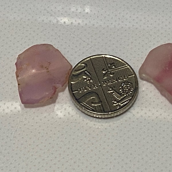 2 pink/ opalescent genuine sea glass ideal for jewellery or collection