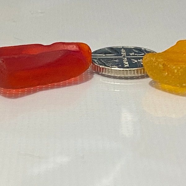 2 genuine pieces of Red and Yellow Sea glass. Perfect for jewellery or for a collection