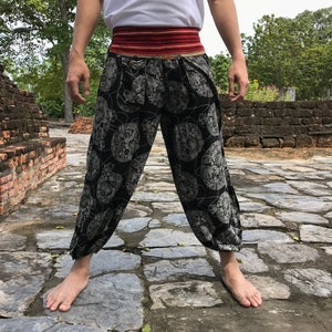 Black pants Japanese flower tattoo style for unisex, Yoga pants, Maternity pants, Cotton pants, Spa pants, Casual pants, Unique pants