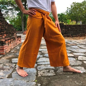 Pantalones de pescador tailandeses color té tailandés para unisex, pantalones de yoga, pantalones de maternidad, pantalones de algodón, pantalones de spa