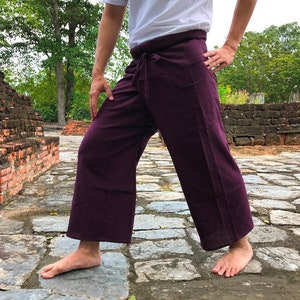 Thai fisherman pants Dark Violet color for unisex, Yoga pants, Maternity pants, Cotton pants, Spa pants