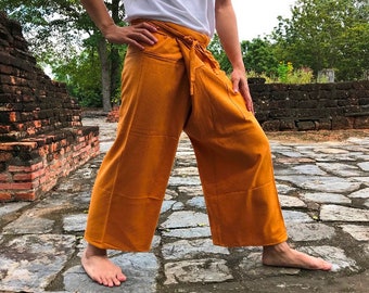 Pantalon de pêcheur thaïlandais couleur thé thaïlandais pour unisexe, pantalons de yoga, pantalons de maternité, pantalons en coton, pantalons de spa