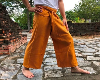 Thailändische Fischerhose Thai Tea Farbe für Unisex, Yogahose, Umstandshose, Baumwollhose, Spa-Hose