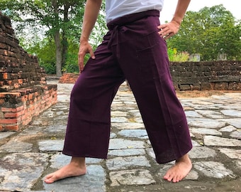 Thai fisherman pants Dark Violet color for unisex, Yoga pants, Maternity pants, Cotton pants, Spa pants