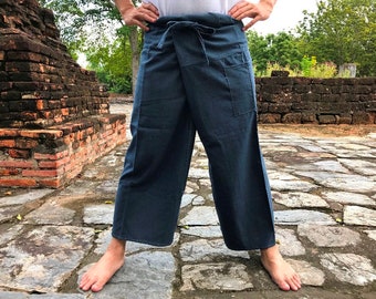 Thai fisherman pants Dark Blue color for unisex, Yoga pants, Maternity pants, Cotton pants, Spa pants