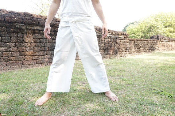Thai fisherman pants White color for unisex, Yoga pants, Maternity pants, Cotton pants, Spa pants