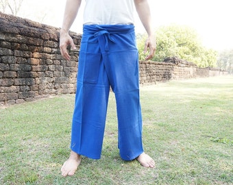 Thai fisherman pants Ocean Blue color for unisex, Yoga pants, Maternity pants, Cotton pants, Spa pants