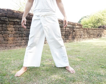 Thai fisherman pants White color for unisex, Yoga pants, Maternity pants, Cotton pants, Spa pants