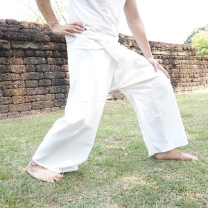 Thai fisherman pants White color for unisex, Yoga pants, Maternity pants, Cotton pants, Spa pants image 4